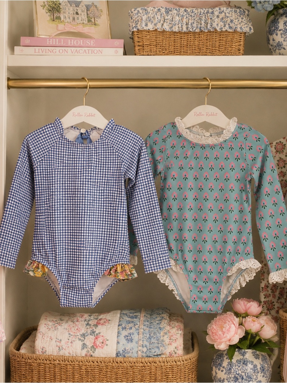 The Beaufort Bonnet Company Kids One Piece Swim - Blue Gingham & Aqua Floral
